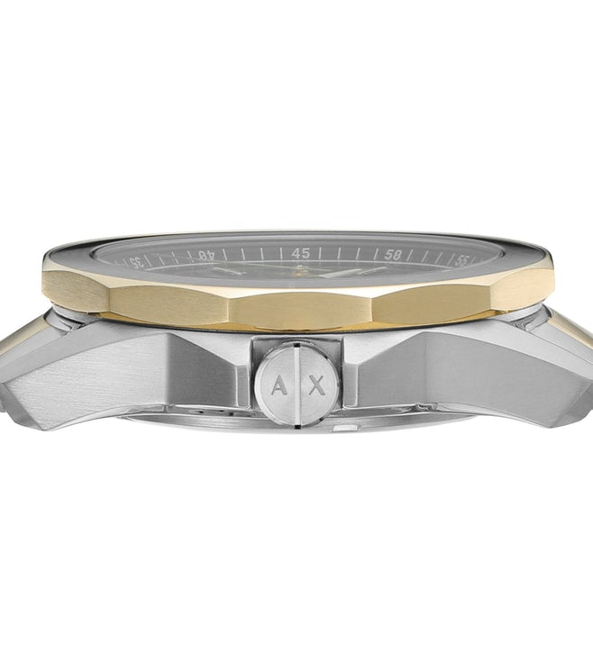 Armani Exchange AX1956 Men's Quartz Analog Watch Black Textured Dial Two-Tone Stainless Steel Bracelet