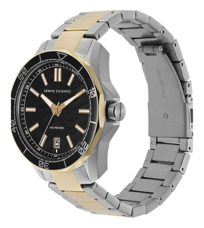 Armani Exchange AX1956 Men's Quartz Analog Watch Black Textured Dial Two-Tone Stainless Steel Bracelet