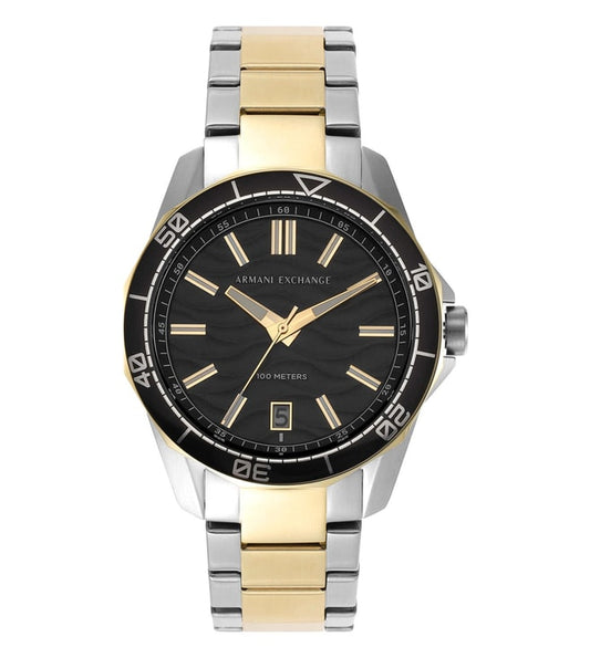 Armani Exchange AX1956 Men's Quartz Analog Watch Black Textured Dial Two-Tone Stainless Steel Bracelet