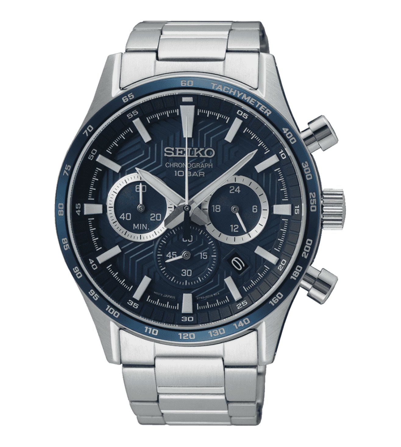 Seiko SSB445P1 Men Quartz Blue Dial Stainless Steel Tachymeter Chronograph Watch