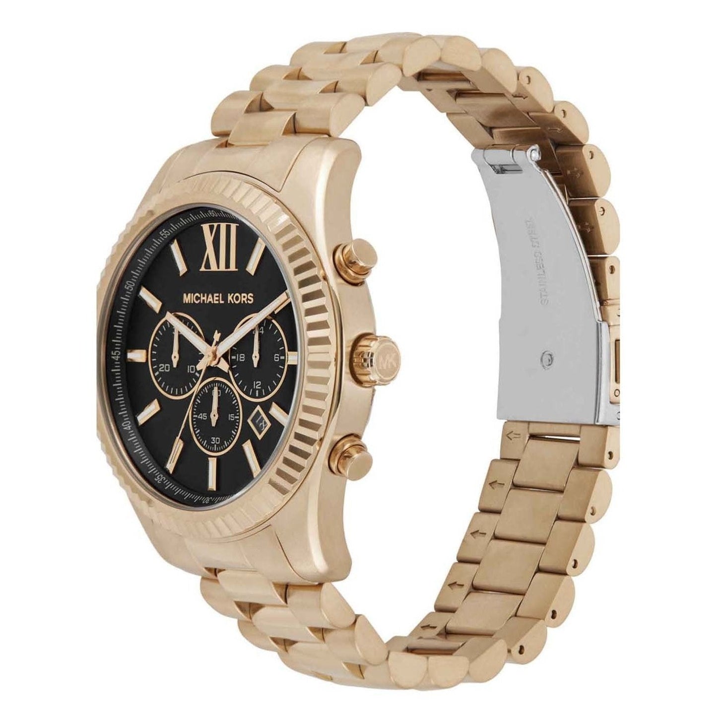 Michael Kors MK9155I Men Quartz Black Dial Beige Gold-Tone Stainless Steel Chronograph Watch