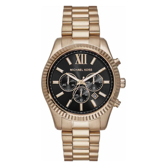 Michael Kors MK9155I Men Quartz Black Dial Beige Gold-Tone Stainless Steel Chronograph Watch