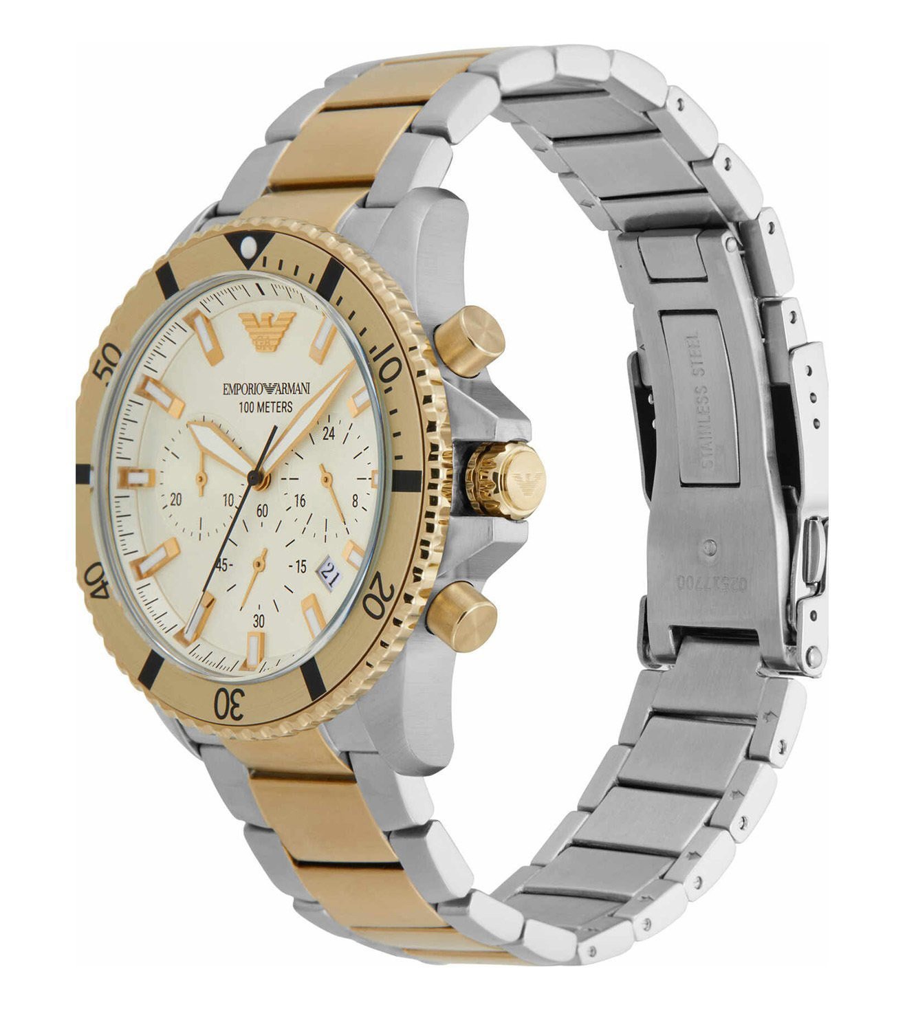 Emporio Armani AR11606I Explorer Men's Cream Dial Two-Tone Chronograph Stainless Steel Watch