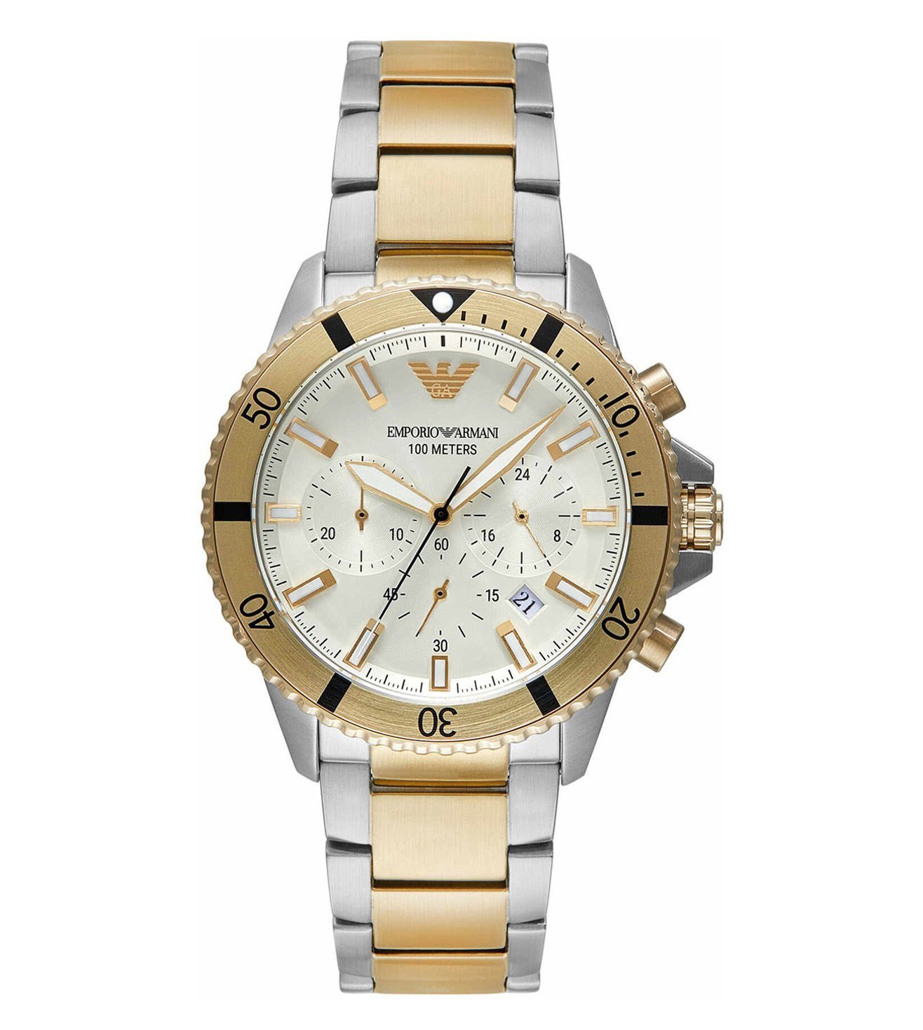 Emporio Armani AR11606I Explorer Men's Cream Dial Two-Tone Chronograph Stainless Steel Watch