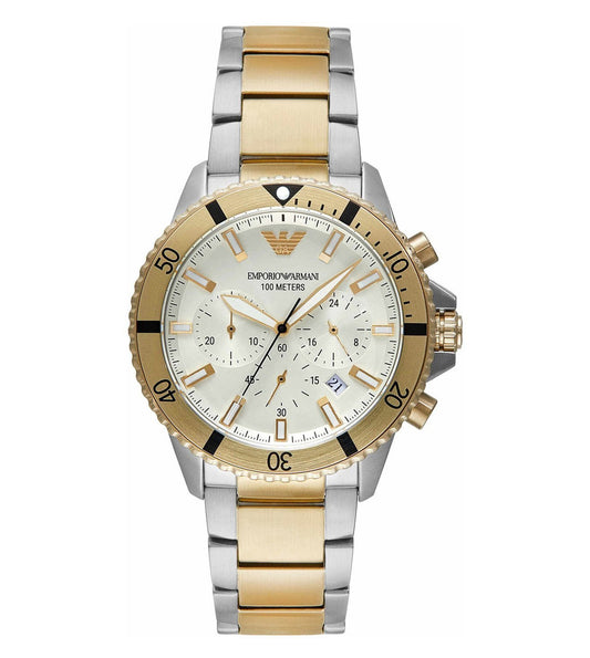 Emporio Armani AR11606I Explorer Men's Cream Dial Two-Tone Chronograph Stainless Steel Watch