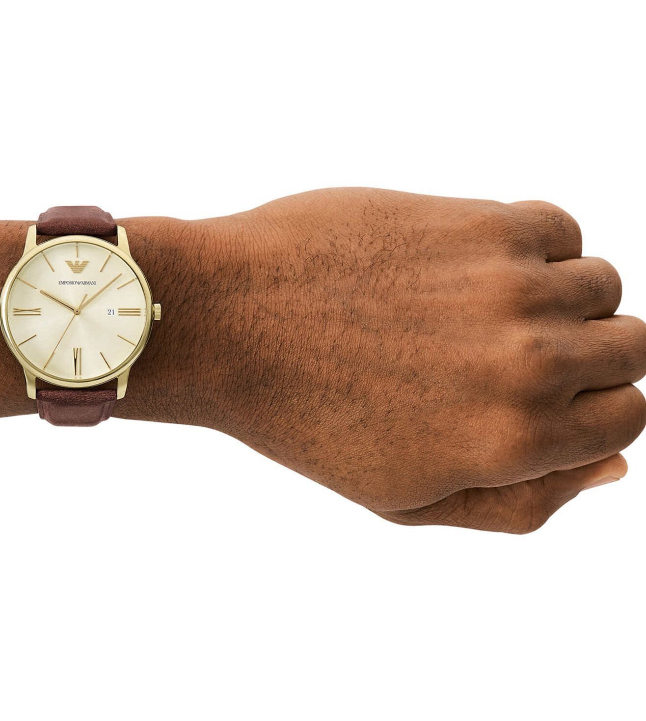 Emporio Armani AR11610I Minimalist Men's Cream Dial Brown Leather Analog Watch