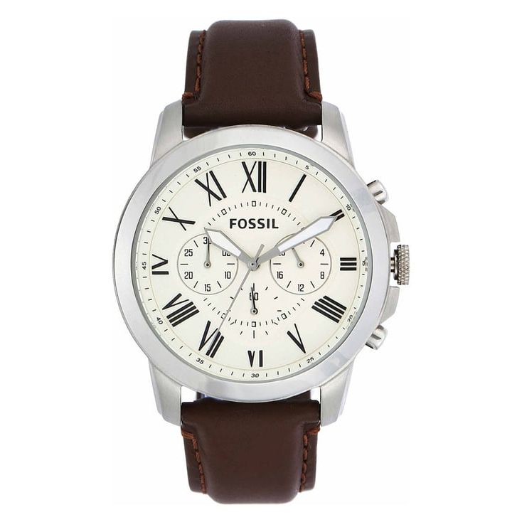 Fossil FS4735IE Men's Quartz Chronograph Watch Cream Dial Brown Leather Strap