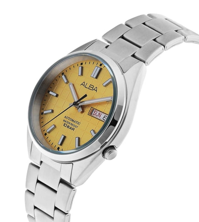 Alba AL4325X1 Automatic Men’s Watch with Gold (Amber) Dial & Silver Stainless Steel Strap