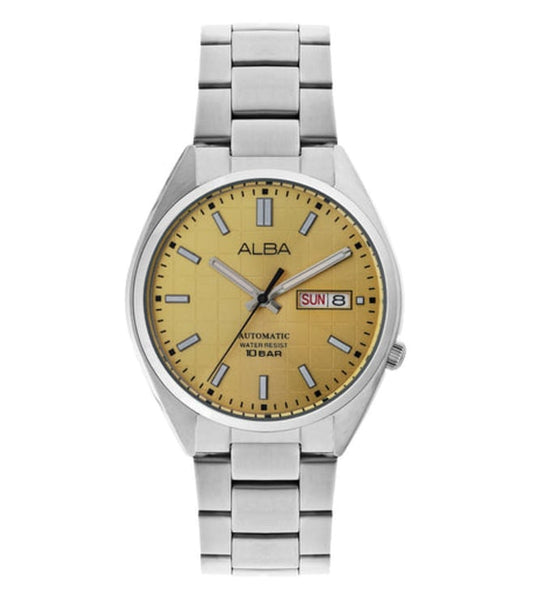 Alba AL4325X1 Automatic Men’s Watch with Gold (Amber) Dial & Silver Stainless Steel Strap
