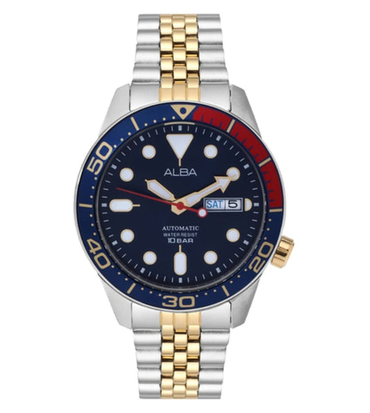 Alba AL4185X1 men's automatic watch with blue dial and stainless steel strap
