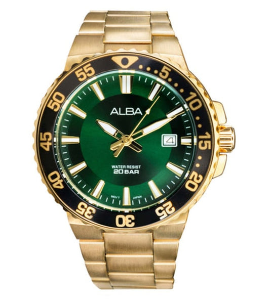 Alba AS9S74X1 Analog Quartz Men’s Watch with Green Dial & Stainless Steel Strap