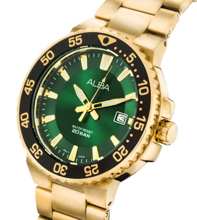 Alba AS9S74X1 Analog Quartz Men’s Watch with Green Dial & Stainless Steel Strap
