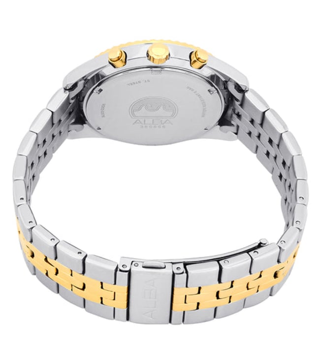 Alba AT3H14X1 Men’s Chronograph Watch with Silver-White Dial & Two-Tone Stainless Steel Strap