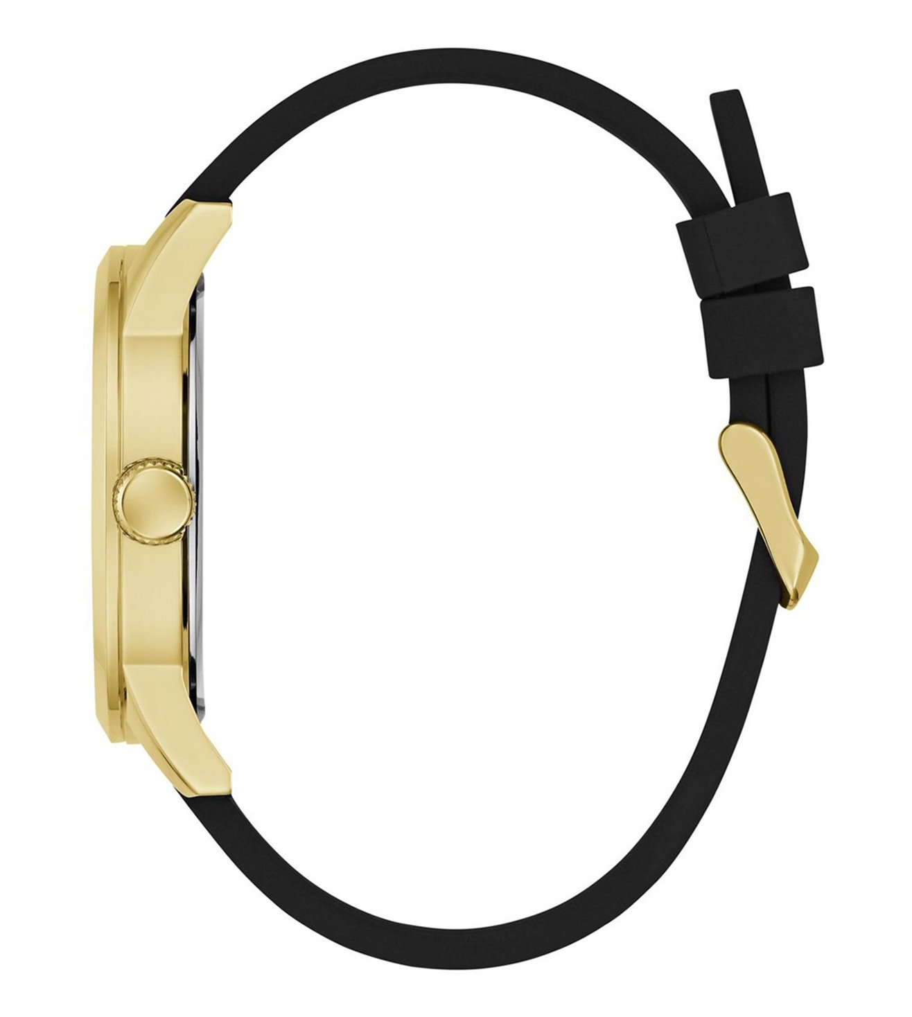 GUESS GW0781G4 Quartz Men’s Badge Black & Gold-Tone Analog Watch with Black Silicone Strap