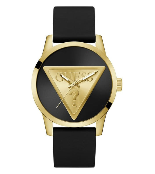 GUESS GW0781G4 Quartz Men’s Badge Black & Gold-Tone Analog Watch with Black Silicone Strap