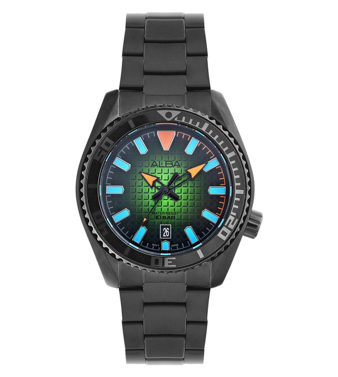 Alba AS9N93X1 Men’s Quartz Watch with Green-Black Gradient Dial & Silver Stainless Steel Strap