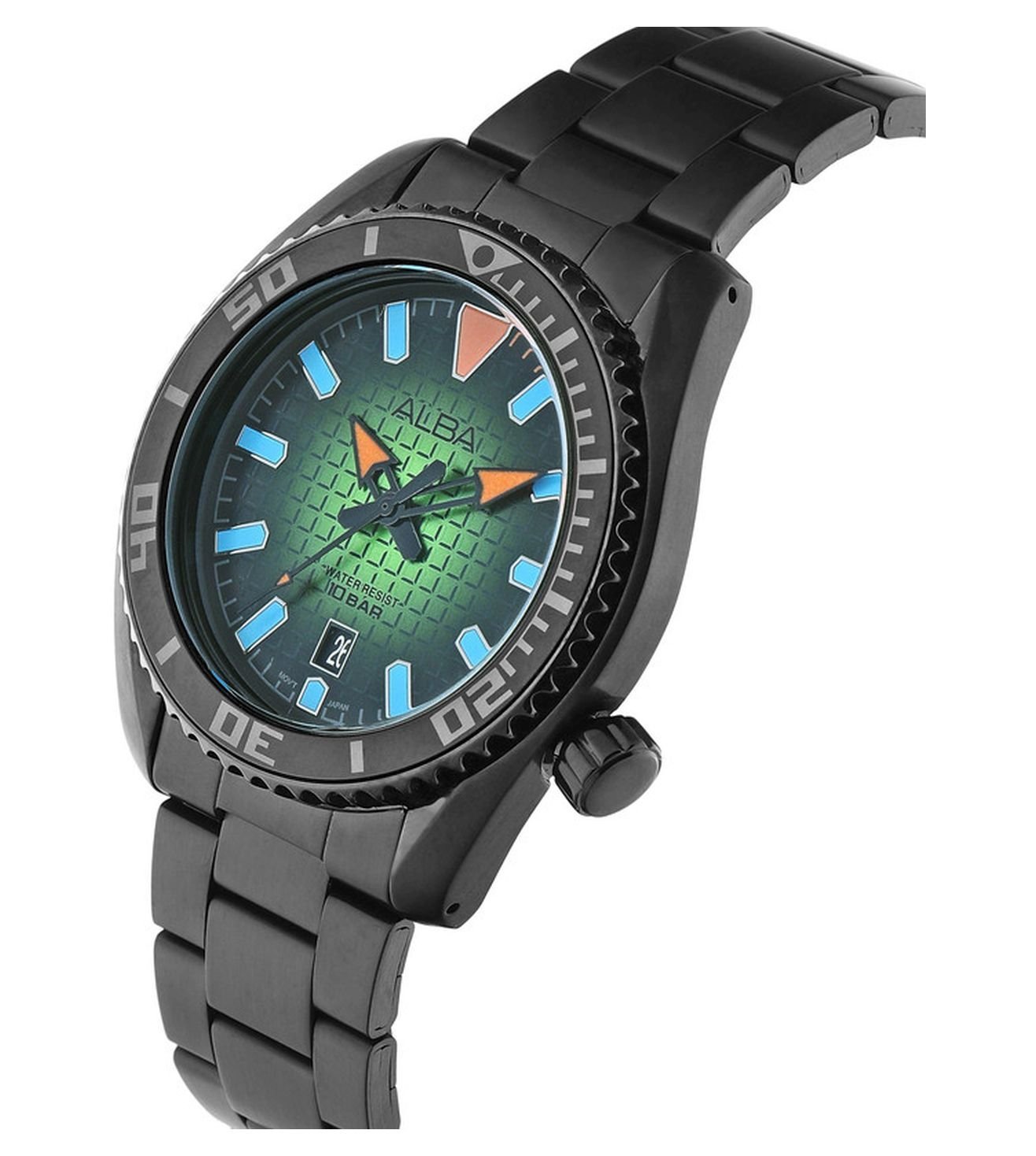 Alba AS9N93X1 Men’s Quartz Watch with Green-Black Gradient Dial & Silver Stainless Steel Strap