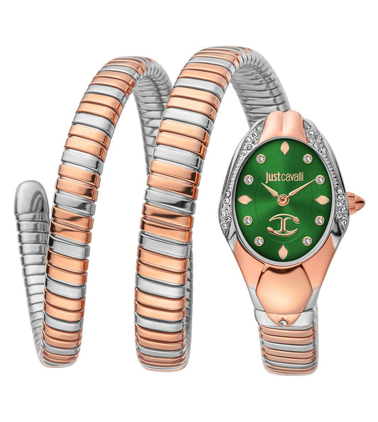 Just Cavalli JC1L185M0085 Serpente Nobile Women’s Elegant Green Dial Two-Tone Stainless Steel Watch