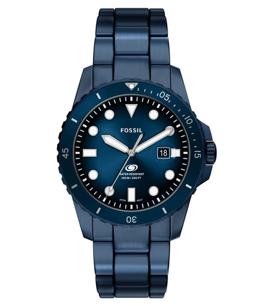 Fossil FS6166I Men's Quartz Chronograph Watch Blue Dial Silver Stainless Steel Strap