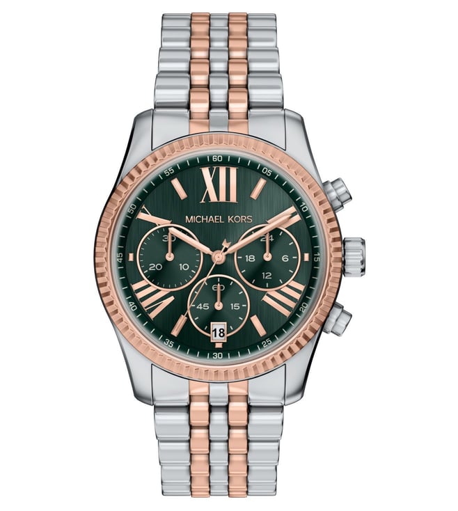 Michael Kors MK7610I Lexington Quartz Chronograph Green Dial Two-Tone Stainless Steel Women's Watch