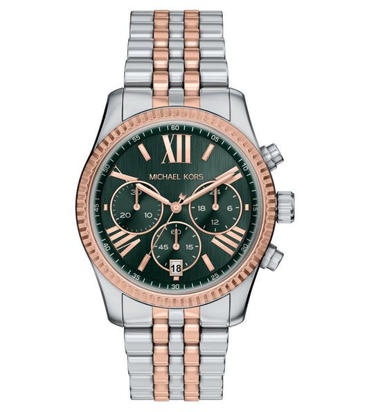 Michael Kors MK7610I Lexington Quartz Chronograph Green Dial Two-Tone Stainless Steel Women's Watch