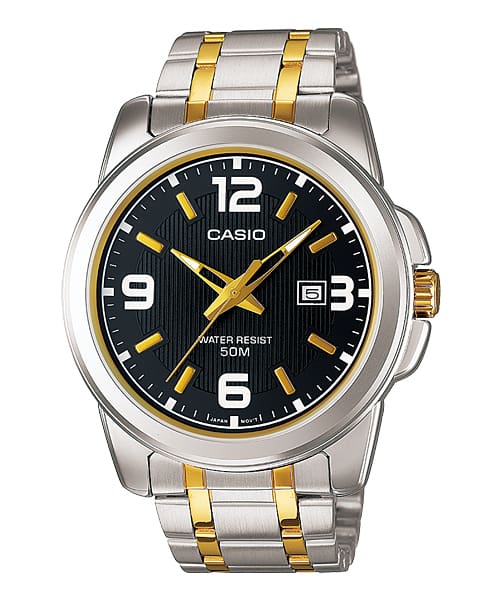 Casio A777 Enticer Men’s Quartz Analog Watch with Black Dial, Two-Tone Silver & Gold Stainless Steel Strap