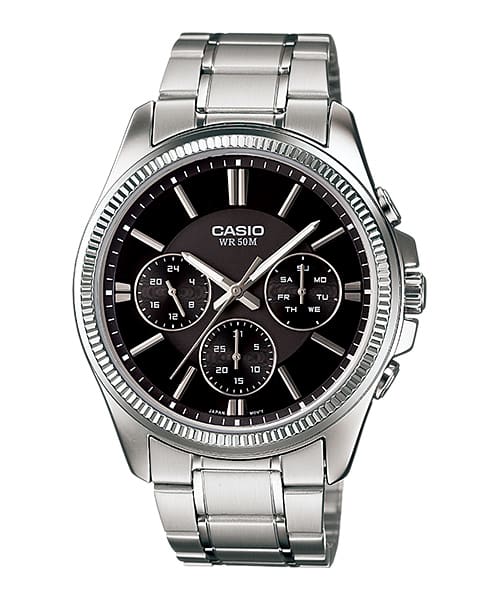 Casio A836 Enticer Men’s Quartz Analog Watch with Black Dial, Brown Leather Strap