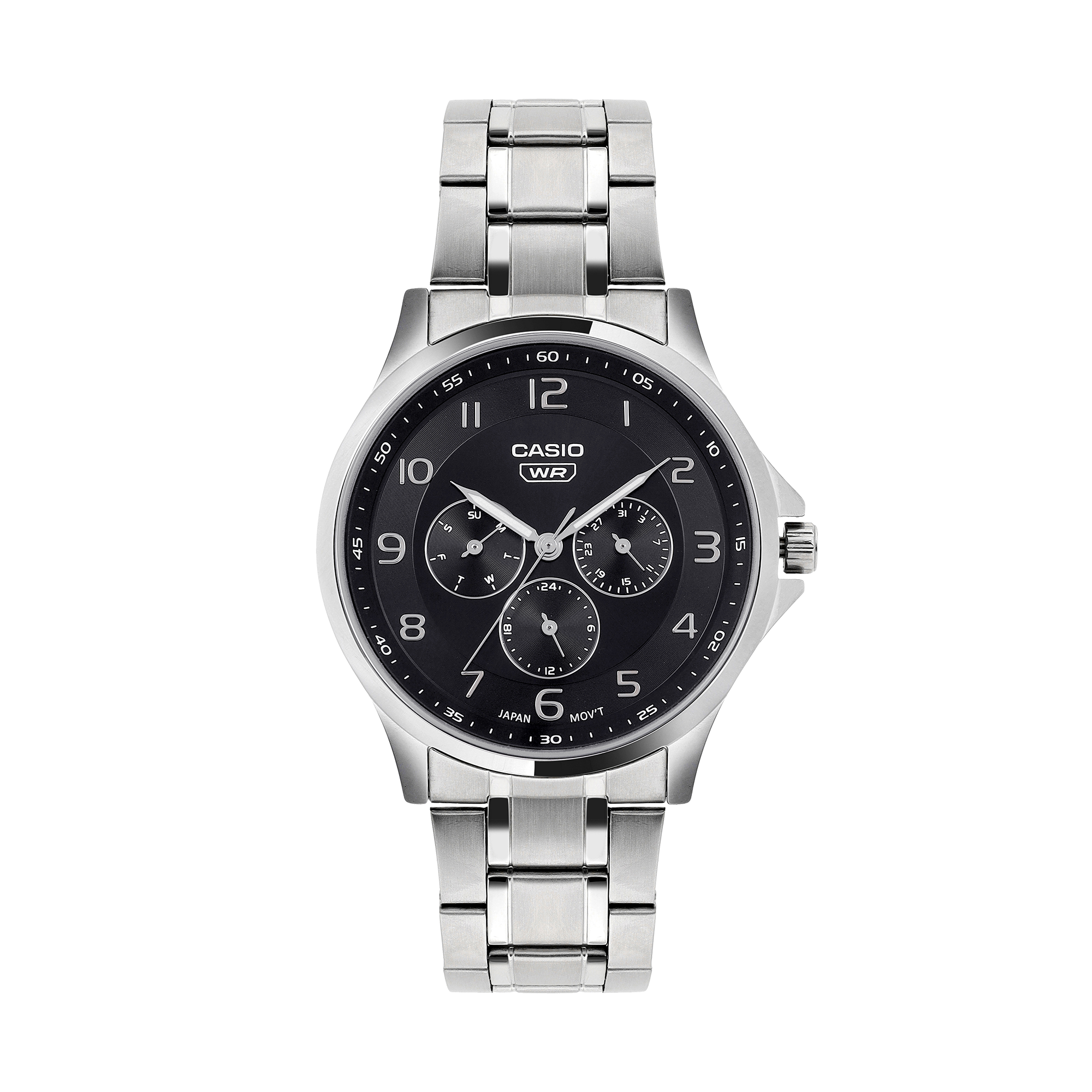 Casio A2450 Men’s Quartz Analog Watch with Black Dial, Silver Stainless Steel Strap
