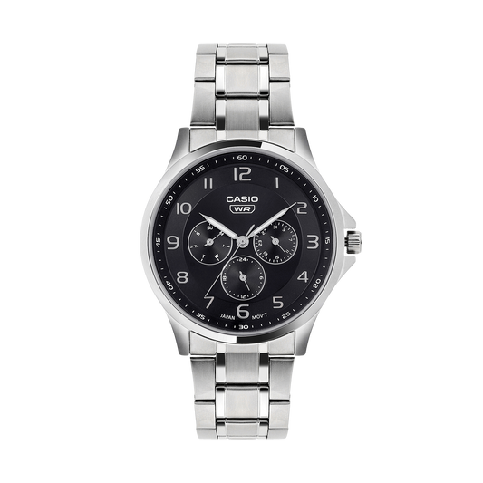 Casio A2450 Men’s Quartz Analog Watch with Black Dial, Silver Stainless Steel Strap