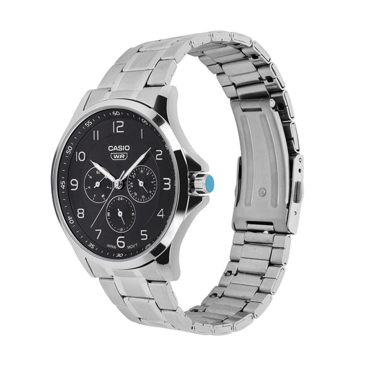 Casio A2450 Men’s Quartz Analog Watch with Black Dial, Silver Stainless Steel Strap