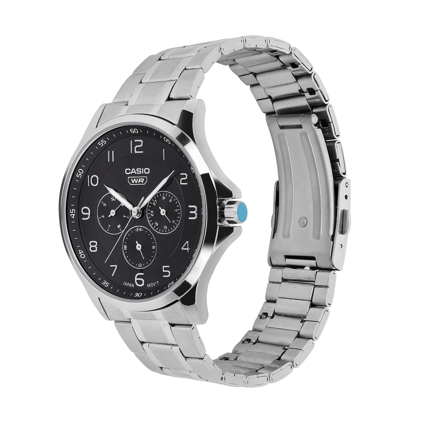 Casio A2450 Men’s Quartz Analog Watch with Black Dial, Silver Stainless Steel Strap