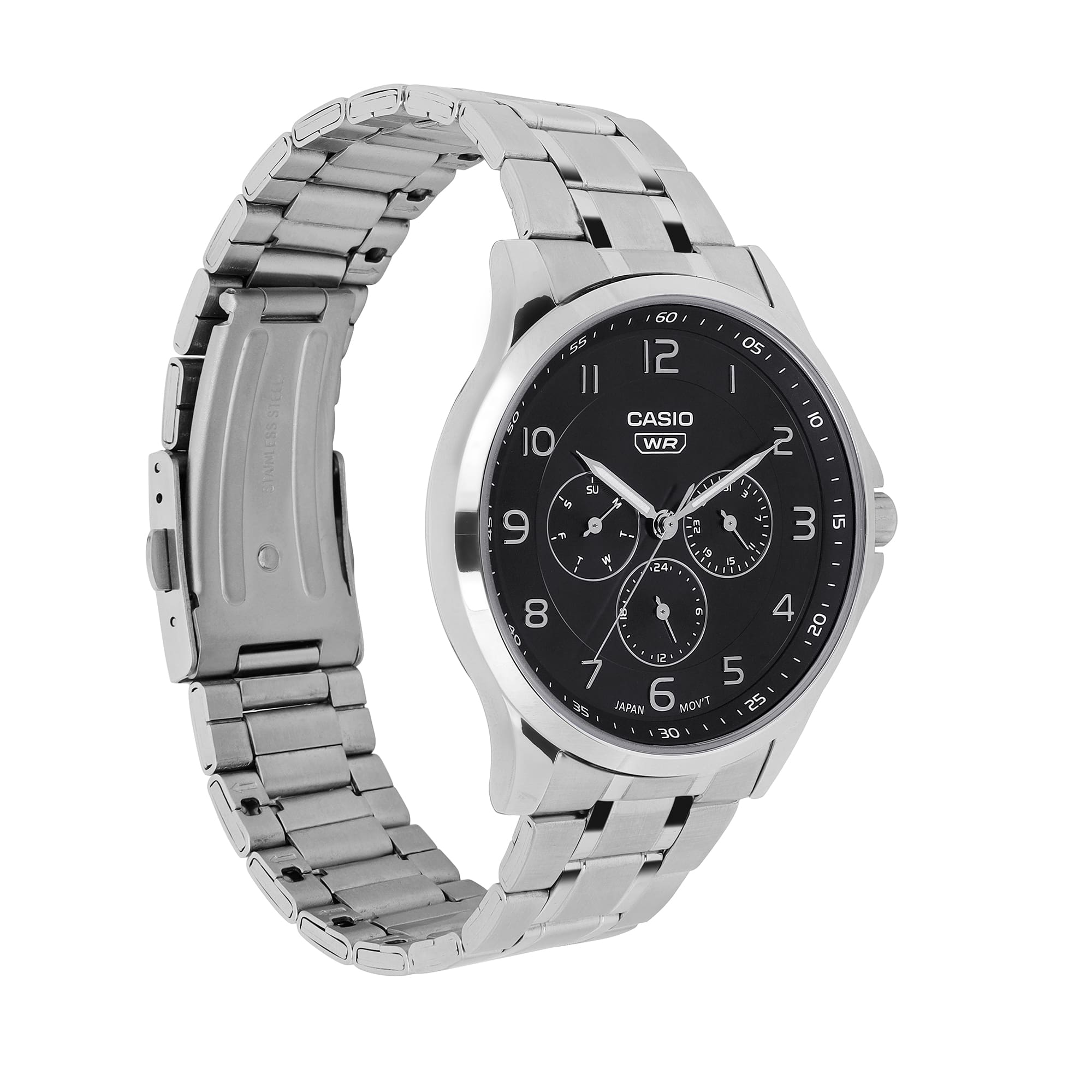Casio A2450 Men’s Quartz Analog Watch with Black Dial, Silver Stainless Steel Strap