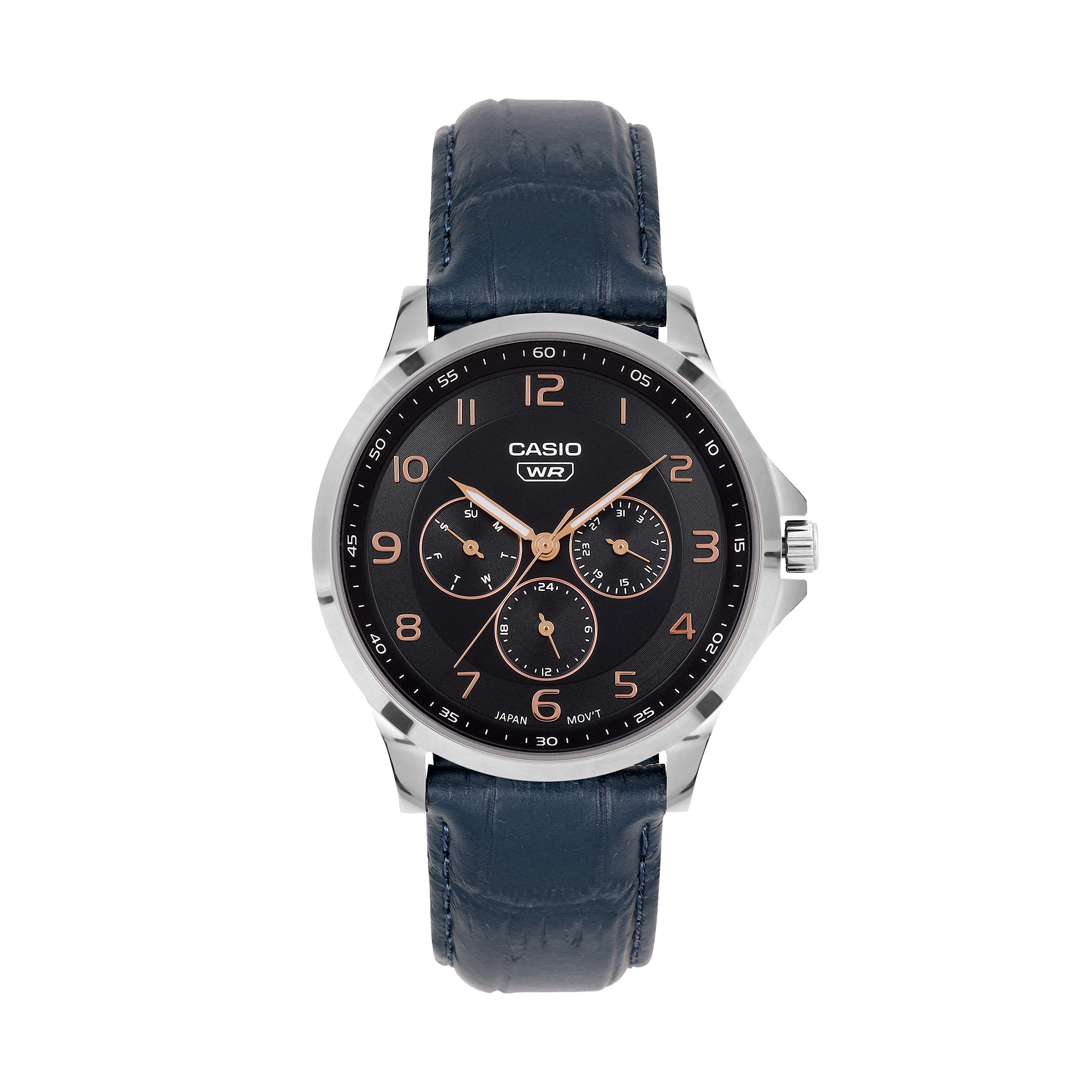 Casio A2455 Enticer Men’s Quartz Analog Watch with Blue Dial, Blue Leather Strap