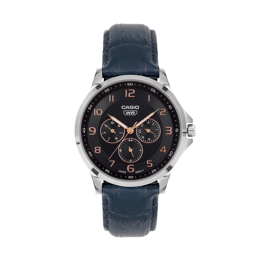Casio A2455 Enticer Men’s Quartz Analog Watch with Blue Dial, Blue Leather Strap