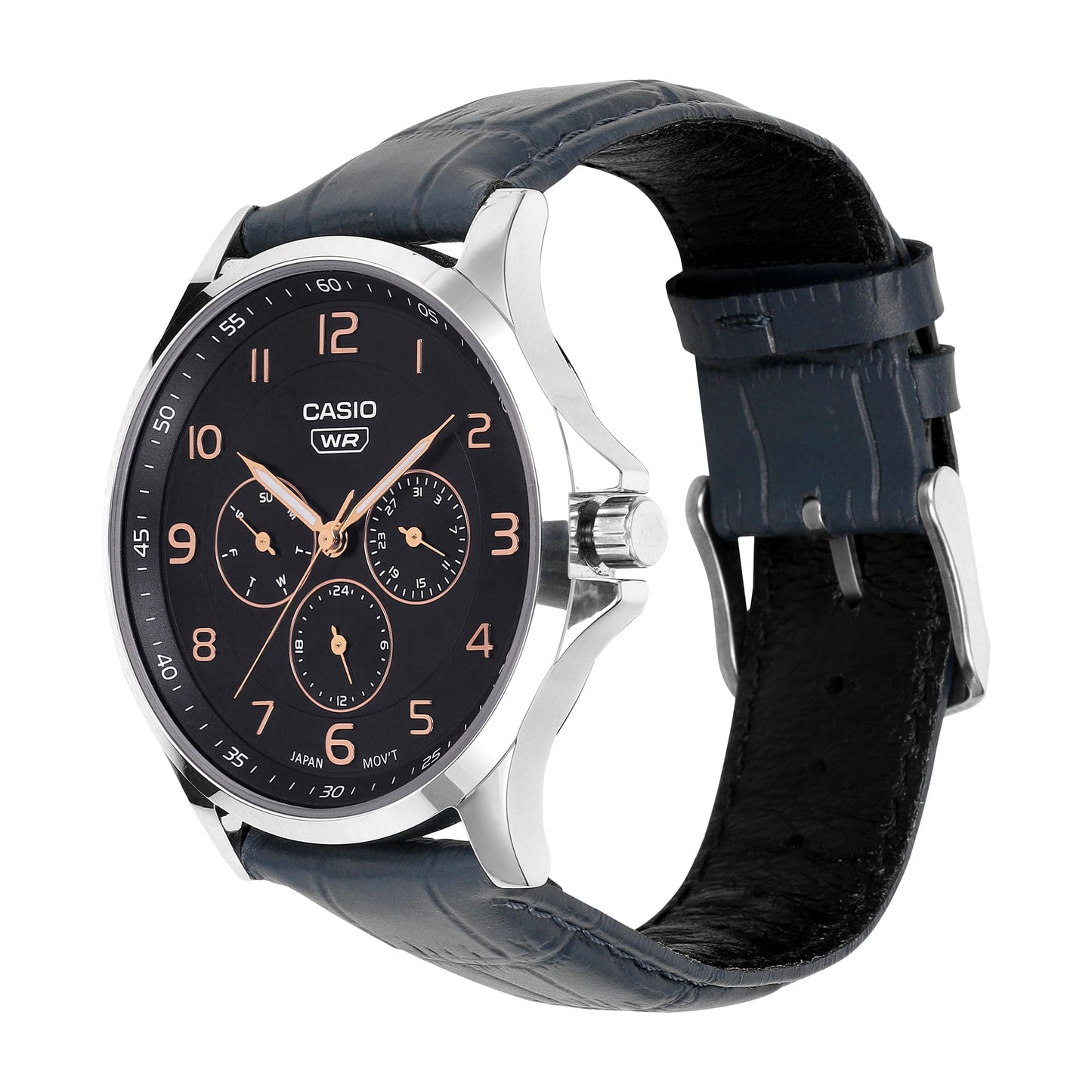 Casio A2455 Enticer Men’s Quartz Analog Watch with Blue Dial, Blue Leather Strap