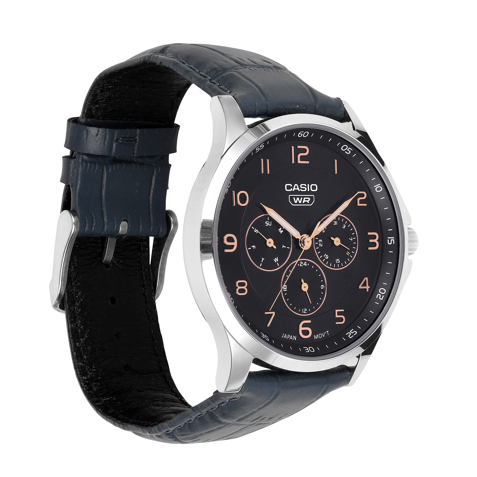 Casio A2455 Enticer Men’s Quartz Analog Watch with Blue Dial, Blue Leather Strap