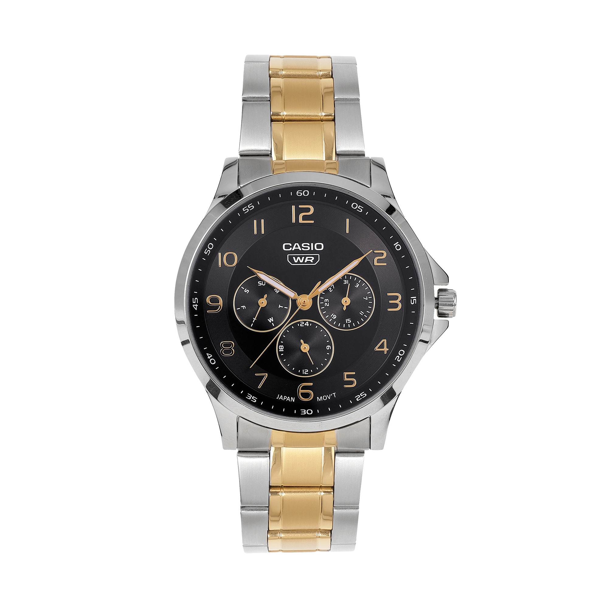 Casio A2452 Enticer Men’s Quartz Analog Watch with Black Dial, Silver Stainless Steel Strap
