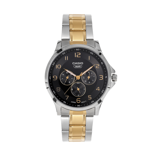 Casio A2452 Enticer Men’s Quartz Analog Watch with Black Dial, Silver Stainless Steel Strap