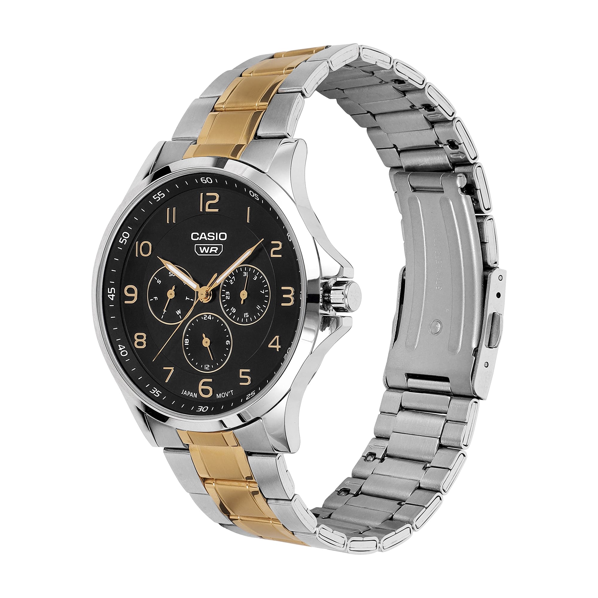 Casio A2452 Enticer Men’s Quartz Analog Watch with Black Dial, Silver Stainless Steel Strap