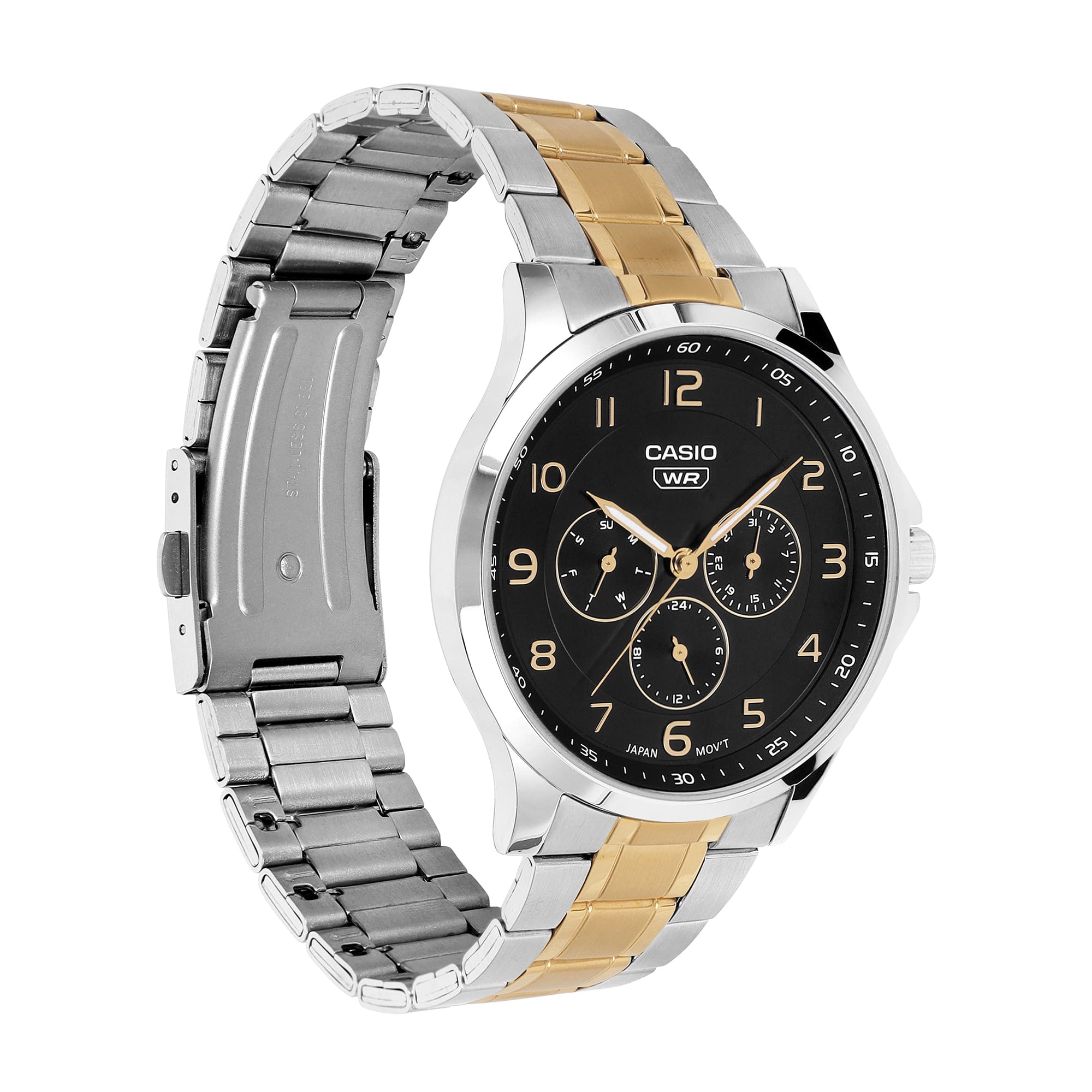 Casio A2452 Enticer Men’s Quartz Analog Watch with Black Dial, Silver Stainless Steel Strap