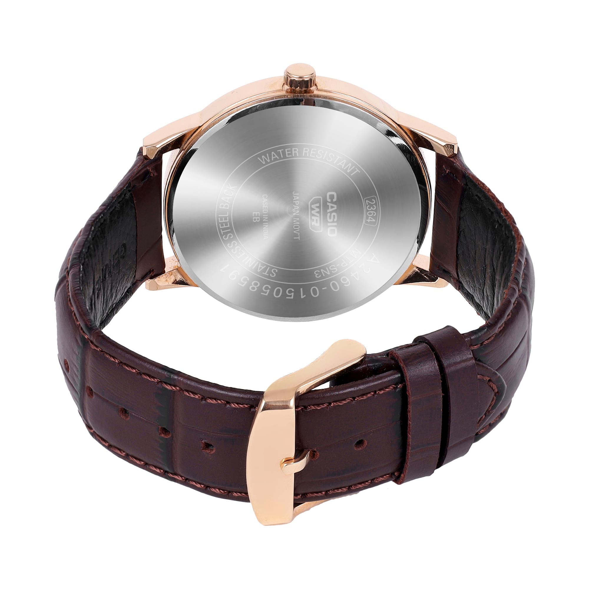 Casio A2460 Enticer Men’s Quartz Analog Watch with Black Dial, Brown Leather Strap