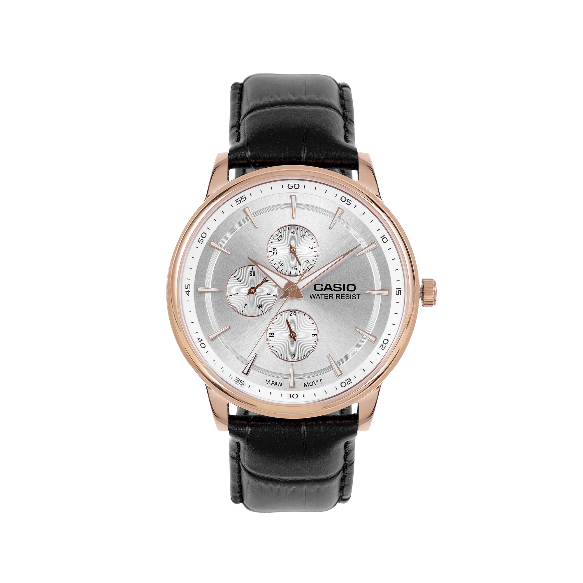 Casio A2461 Enticer Men’s Quartz Analog Watch with Black Dial, Black Leather Strap