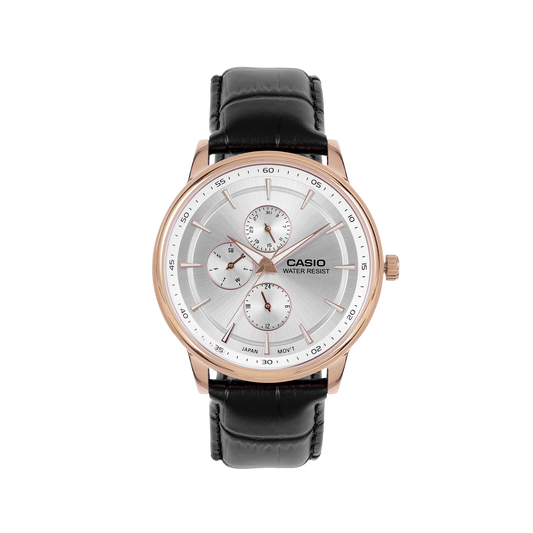 Casio A2461 Enticer Men’s Quartz Analog Watch with Black Dial, Black Leather Strap