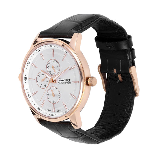 Casio A2461 Enticer Men’s Quartz Analog Watch with Black Dial, Black Leather Strap