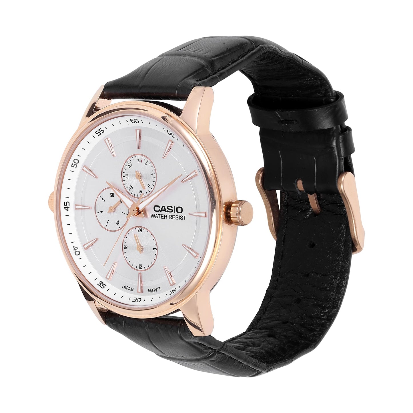 Casio A2461 Enticer Men’s Quartz Analog Watch with Black Dial, Black Leather Strap