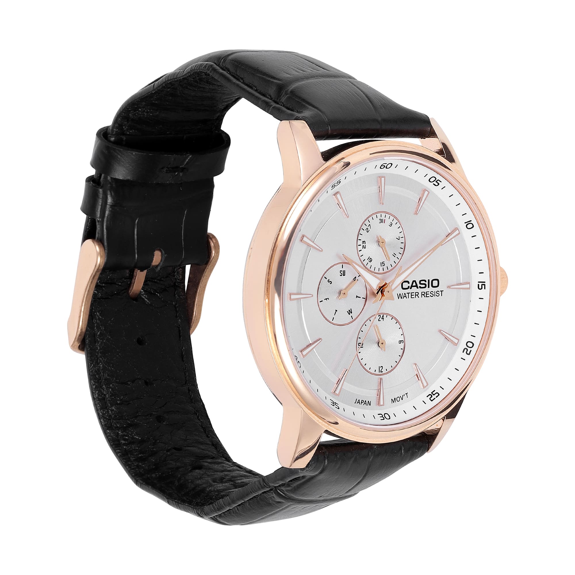 Casio A2461 Enticer Men’s Quartz Analog Watch with Black Dial, Black Leather Strap