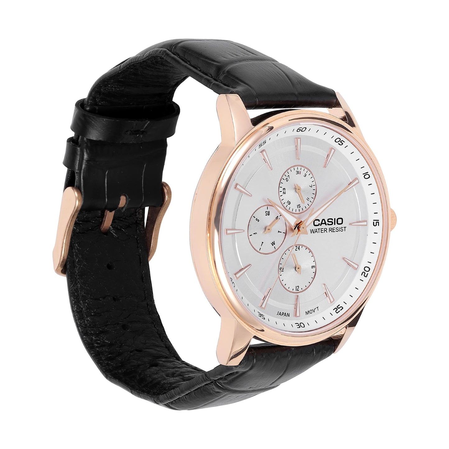Casio A2461 Enticer Men’s Quartz Analog Watch with Black Dial, Black Leather Strap