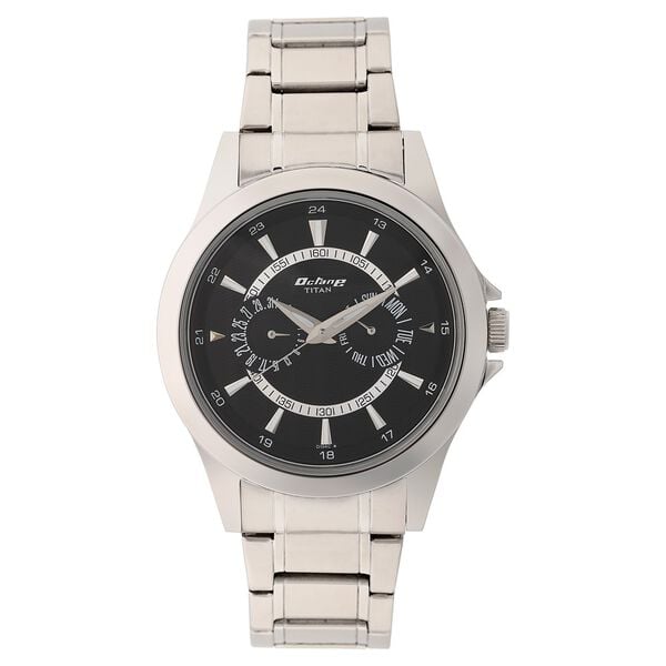 Titan NN9323SM02 Men’s Multifunction Watch with Black Dial & Silver Stainless-Steel Strap