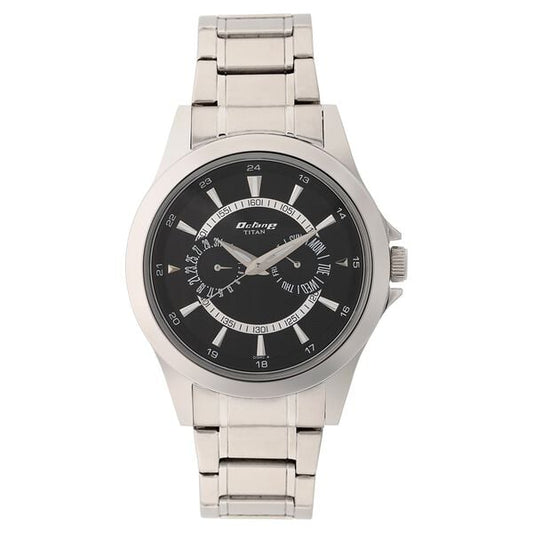 Titan NN9323SM02 Men’s Multifunction Watch with Black Dial & Silver Stainless-Steel Strap
