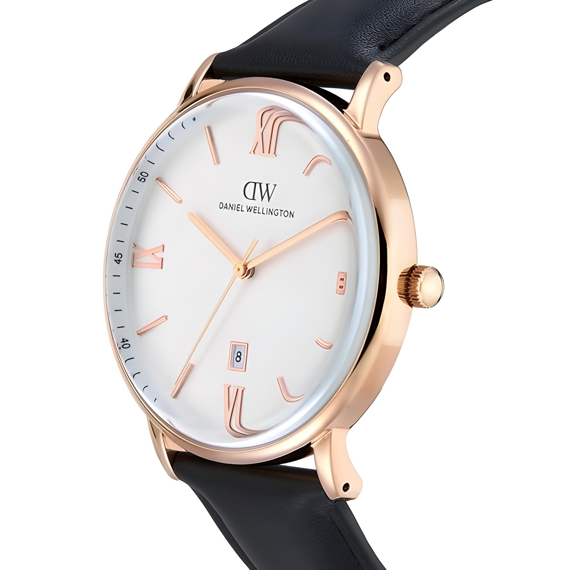 Daniel Wellington DW0DG1802 White Dial Men's Black Leather Analog Watch